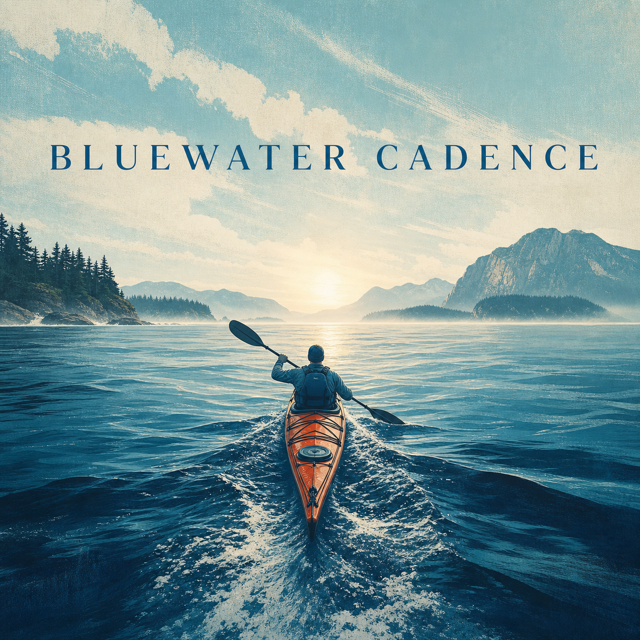Bluewater Cadence album cover: a sea kayak on open blue water