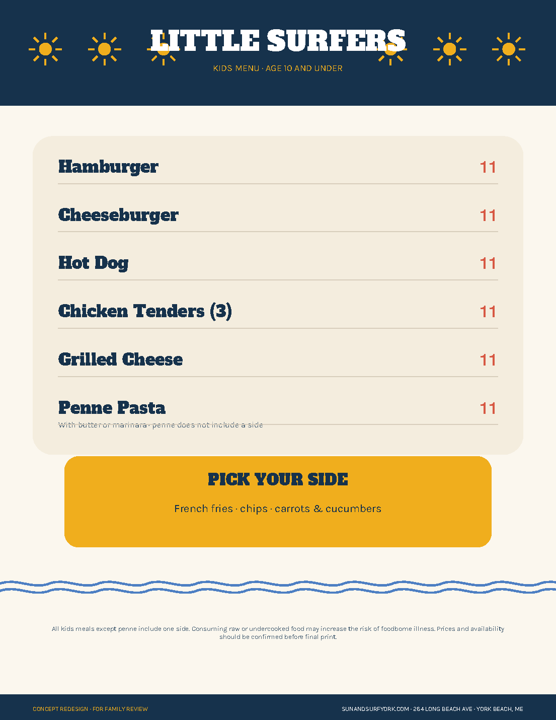 Kids menu redesign preview